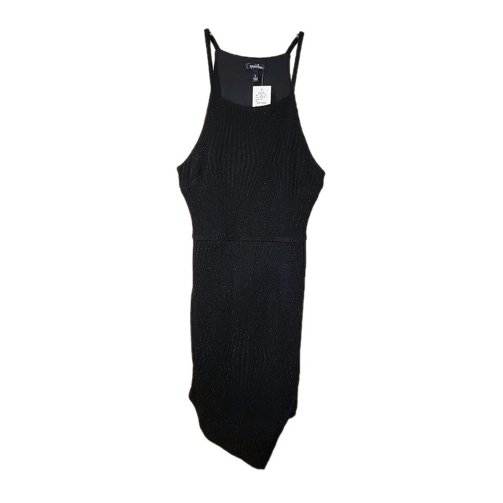 Speechless Dress Black Silver Sparkle Back Halter Cocktail Size L NWT